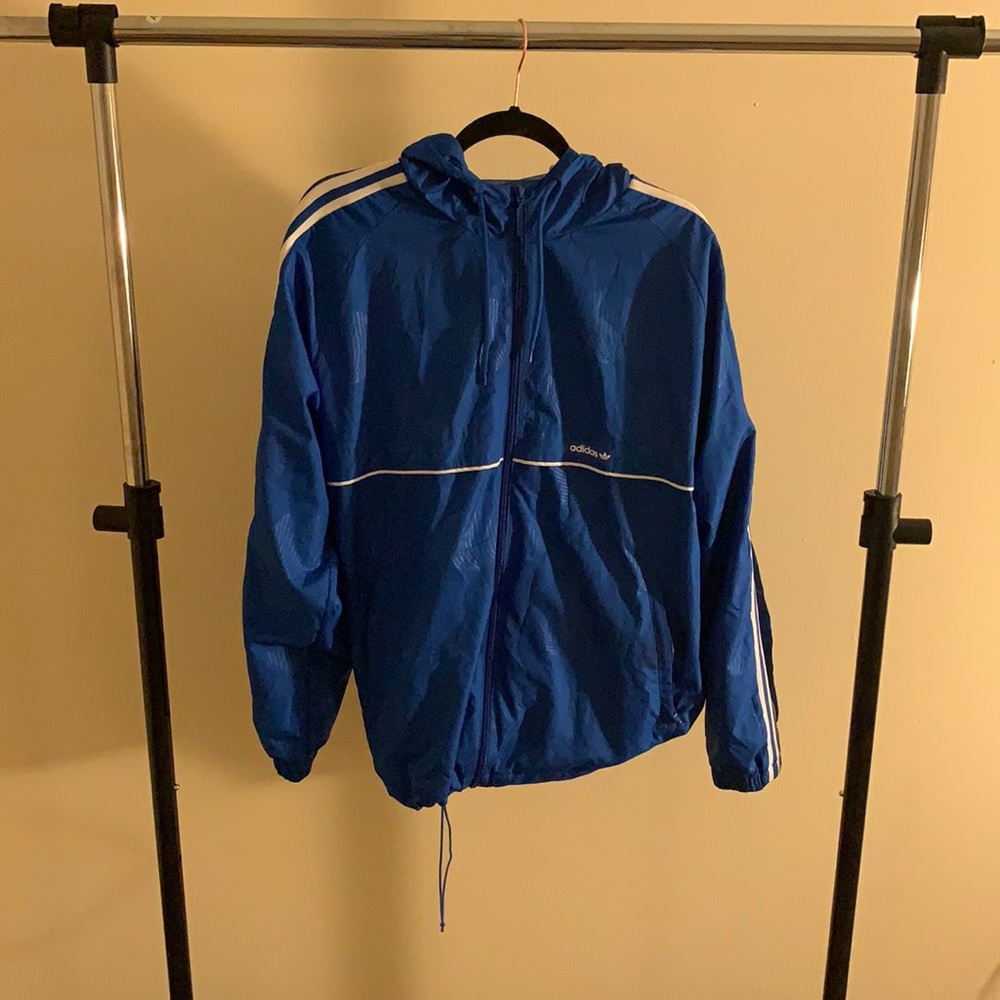 Royal blue and white adidas windbreaker